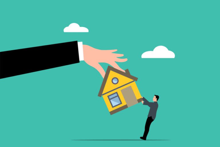 A hand presents a small house to a man, symbolizing the concept of secured loans in a financial blog context