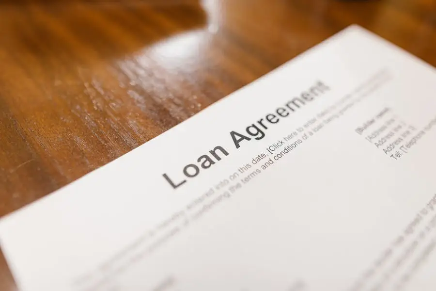 A loan agreement displayed on a table, illustrating various loan types in the UK